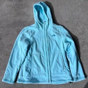 The north face teal morningside hooded fleece zip up jacket sweatshirt hoodie
